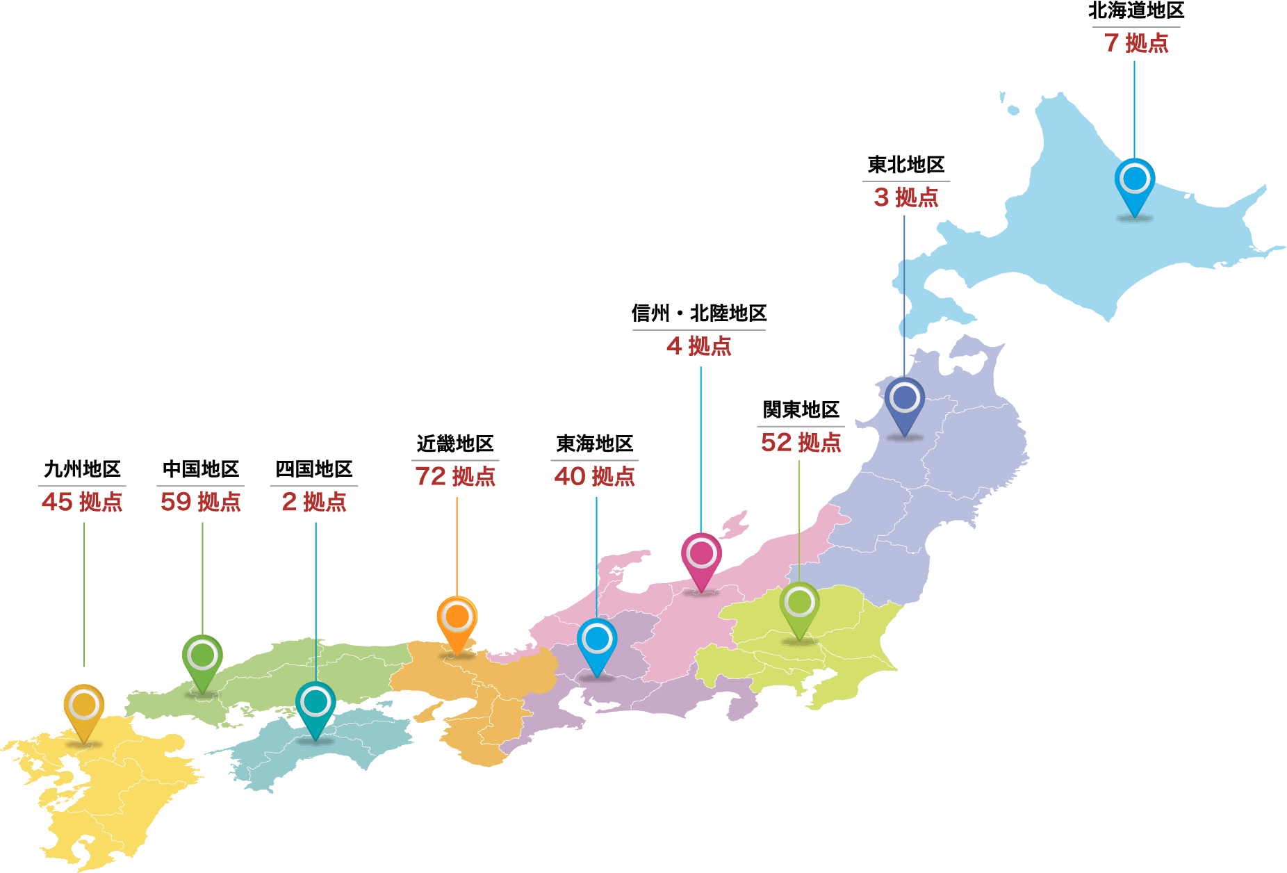 162社　284拠点 システム導入分布図